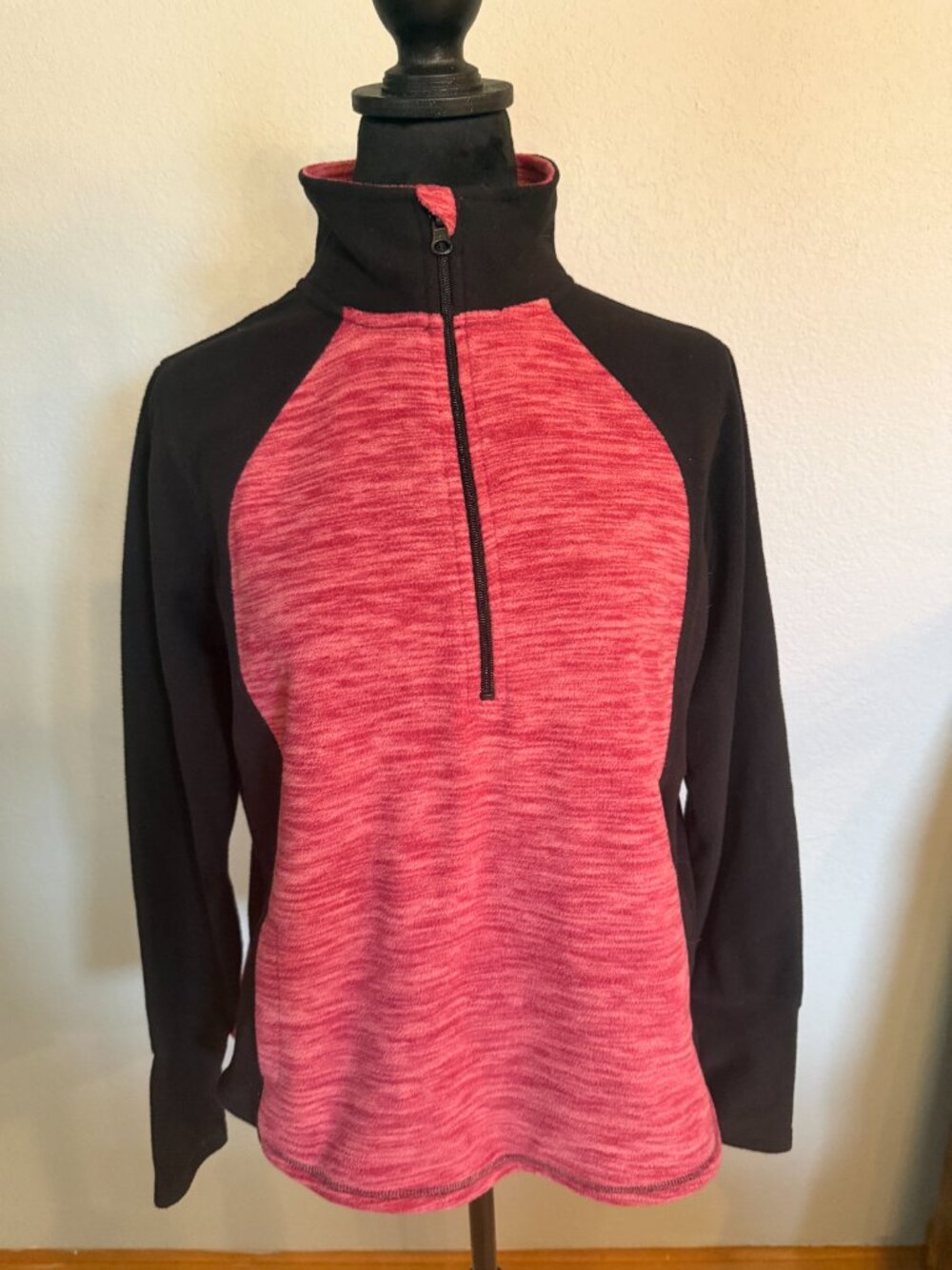 St. John’s Bay Active Petite PS Black Pink Quarter Zip Fleece Pullover